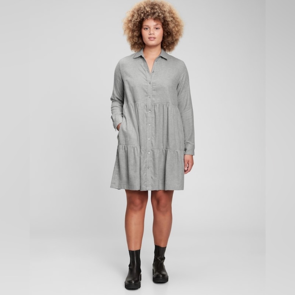 ✨GAP Tiered Shirt Gray Dress Sz Medium Petite EUC